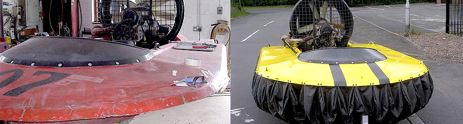A hovercraft before and after restoration